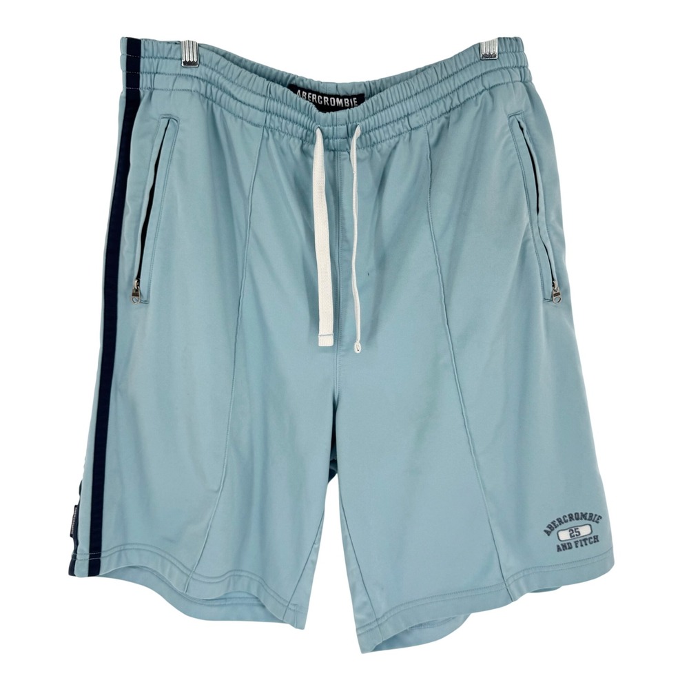 Vintage‎ Y2K 90s Abercrombie Track Shorts Blue Spellout Logo Drawstring Size XL